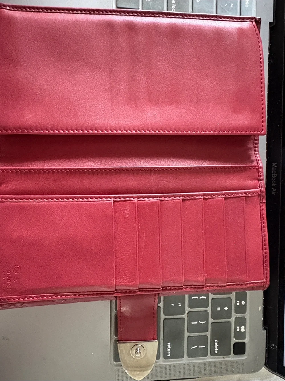 Gucci Red Embossed GG Leather Continental Wallet with Gold-Tone Clasp